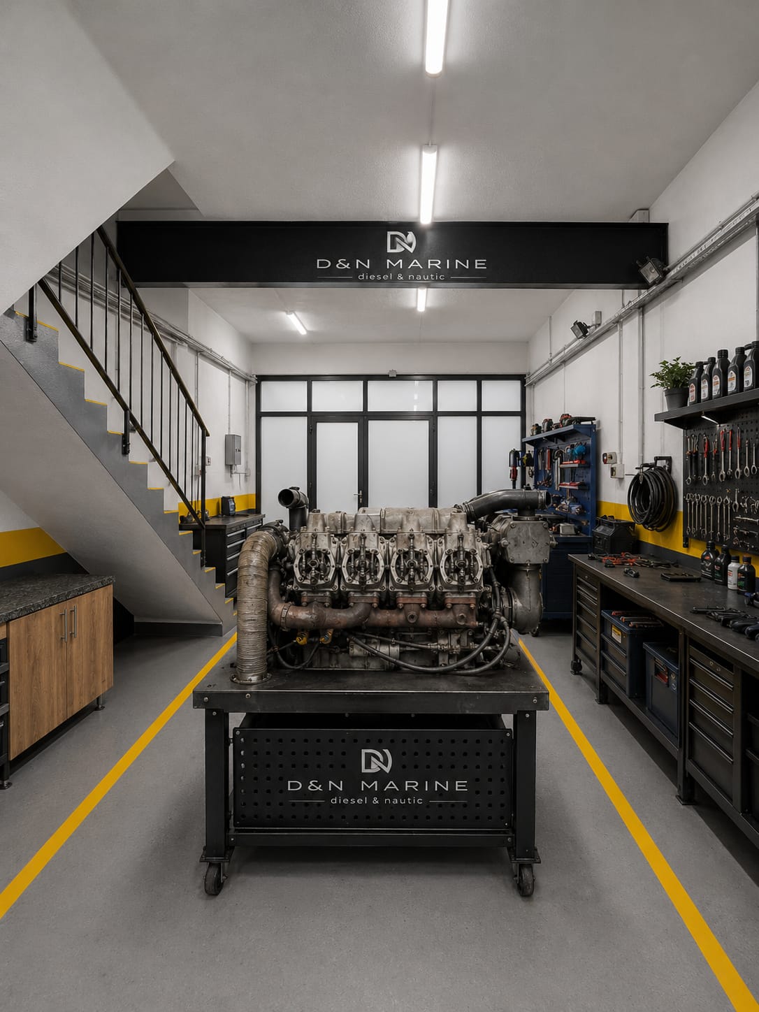 DN Marine atölyesinde dizel motor çalışma alanı